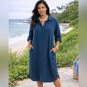 Rip Skirt Gauze Cotton Dress | Rich Blue | Relaxed Fit Coastal Style